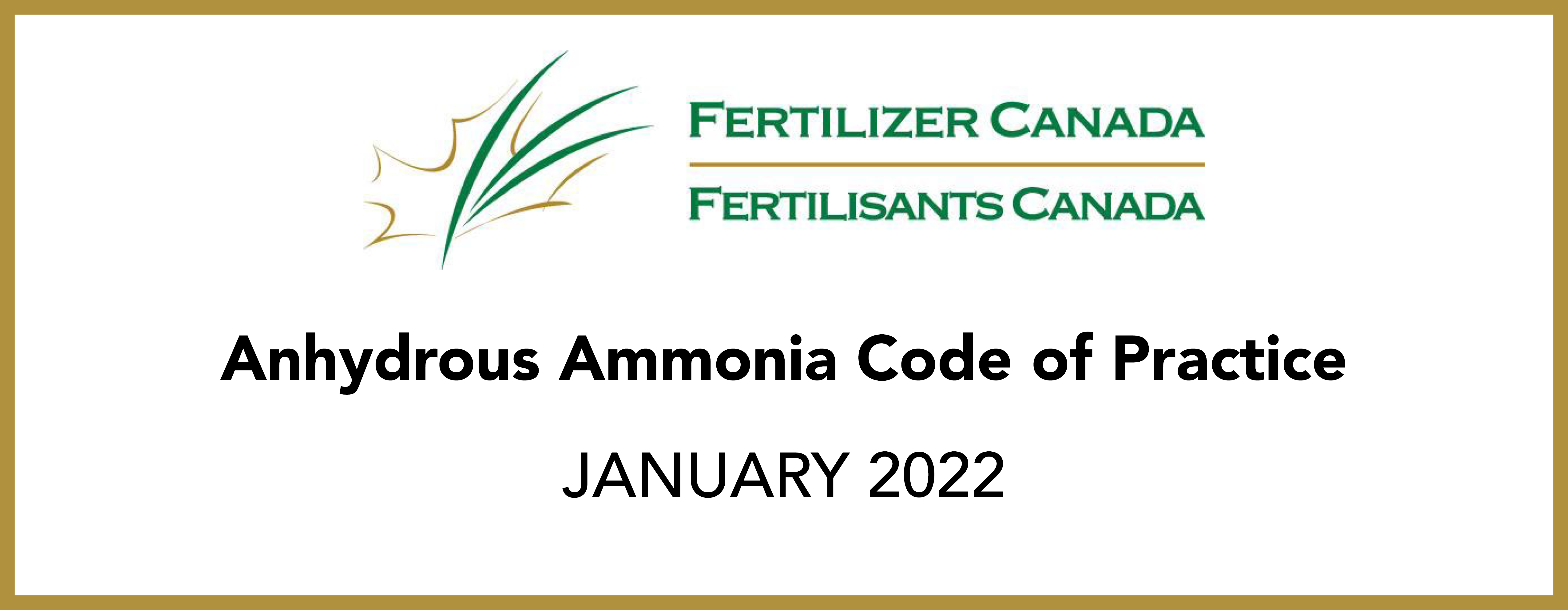 Banner for January 2022 Anhydrous Ammonia Code of Practice 