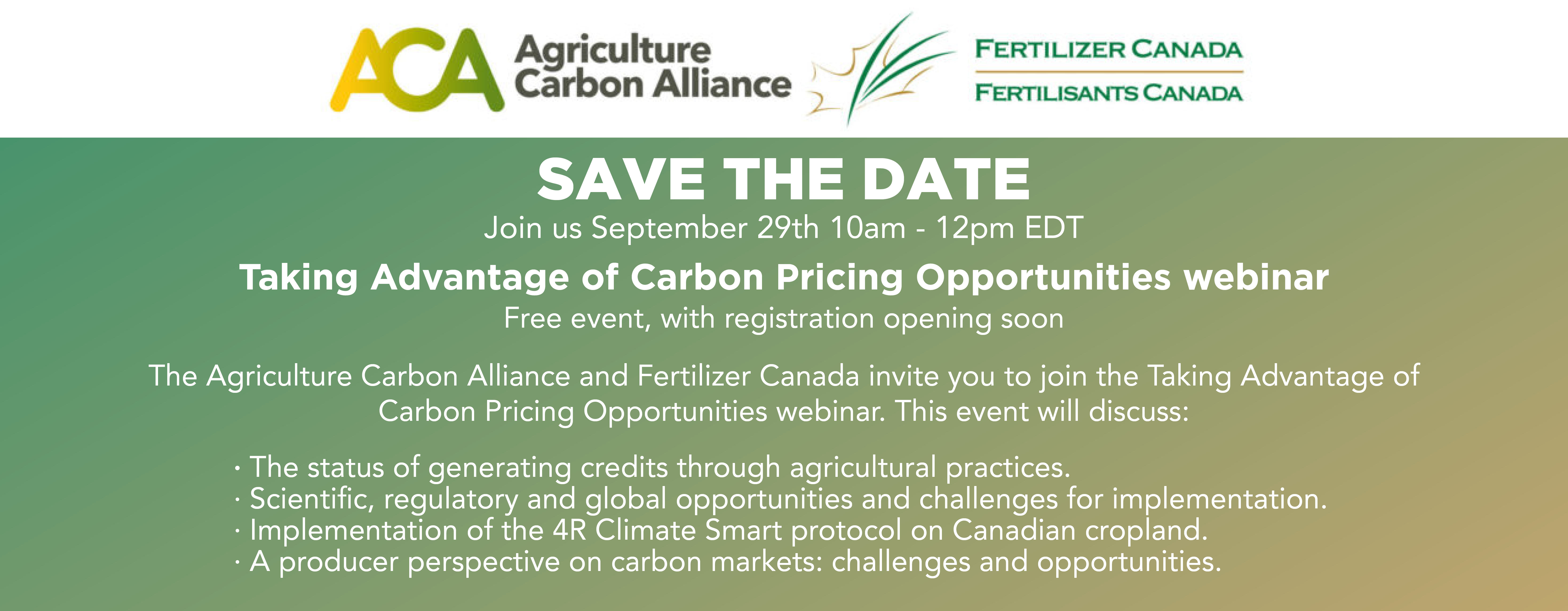 Banner for Taking Advantage of Carbon Pricing Opportunities webinar