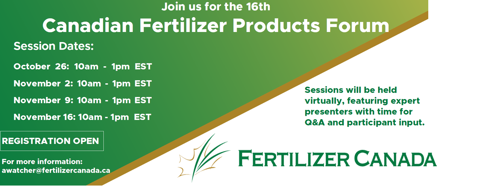 Banner for 16th Virtual Canadian Fertilizer Products Forum 