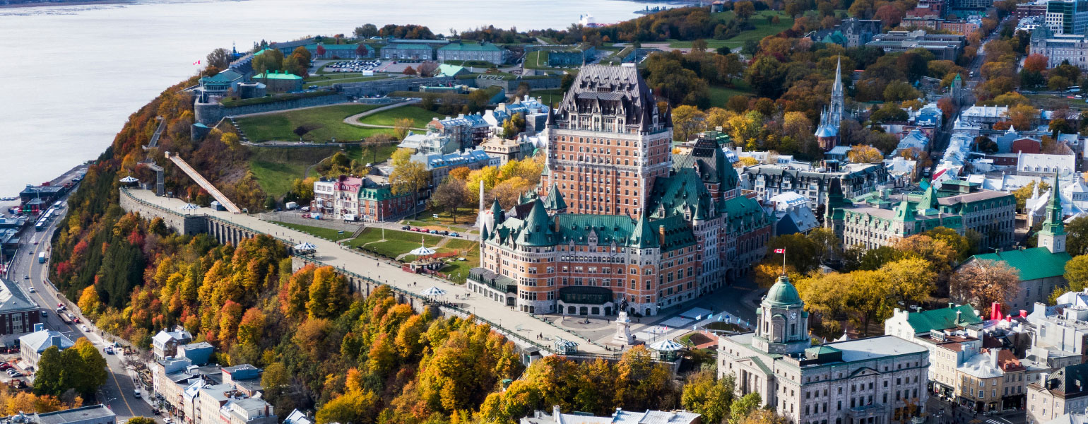 Aerial View of Frontenac Castle in Old Quebec City in Quebec, Canada